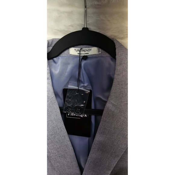 Turetrendy Blazer Mens 3XL Light Gray New Two Button Notch Lapel Textured Jacket - Picture 6 of 8